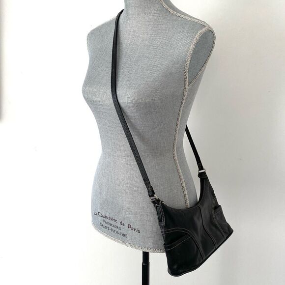 Fossil Y2K Black Leather Crossbody Bag Stitching Accent - Picture 3 of 9